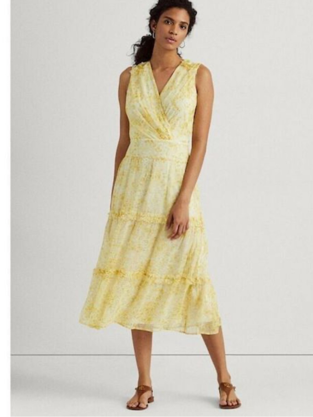 Ralph Lauren Yellow Floral Sleeveless Maxi Dress.